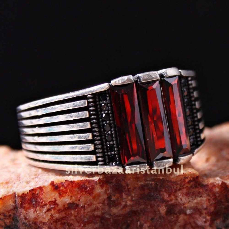 Lux Ruby Stone Jewelry Handmade 925 Sterling Silver Mens Ring silverbazaaristanbul 