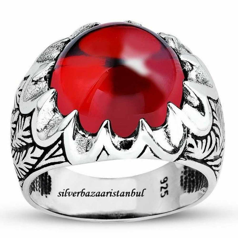 Lux Ruby Stone Jewelry Handmade 925 Sterling Silver Mens Ring silverbazaaristanbul 
