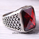 Lux Ruby Stone Jewelry Solid 925 Sterling Silver Mens Ring silverbazaaristanbul 
