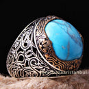 Lux Turquoise Stone Jewelry 925 Sterling Silver Mens Ring silverbazaaristanbul 