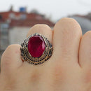 Luxury Cut Ruby and Onyx Multi Stone 925 Sterling Silver Ring for Men silverbazaaristanbul 