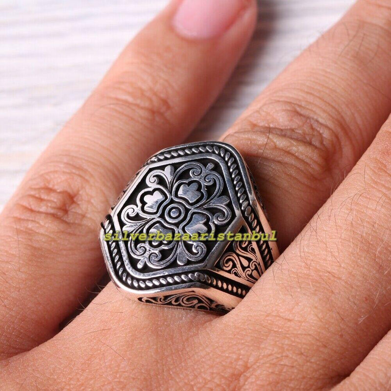 Luxury Design No Stone Handmade 925 Sterling Silver Mens Ring silverbazaaristanbul 