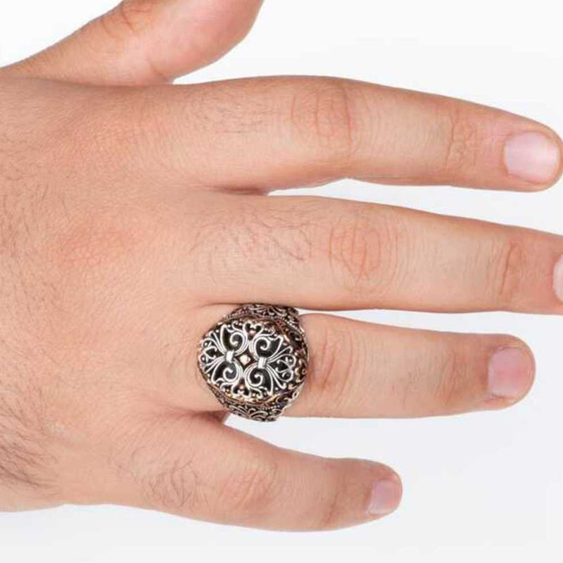 Luxury Engraved 925 Sterling Silver No Stone Mens Ring silverbazaaristanbul 