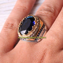 Luxury Fresh Blue Sapphire Stone Nice 925 Sterling Silver Mens Ring silverbazaaristanbul 