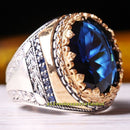 Luxury Fresh Blue Sapphire Stone Nice 925 Sterling Silver Mens Ring silverbazaaristanbul 
