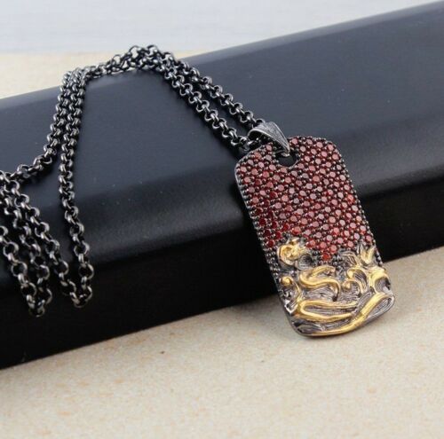 Luxury Ruby Stone 925 Sterling Silver Mens Necklace silverbazaaristanbul 