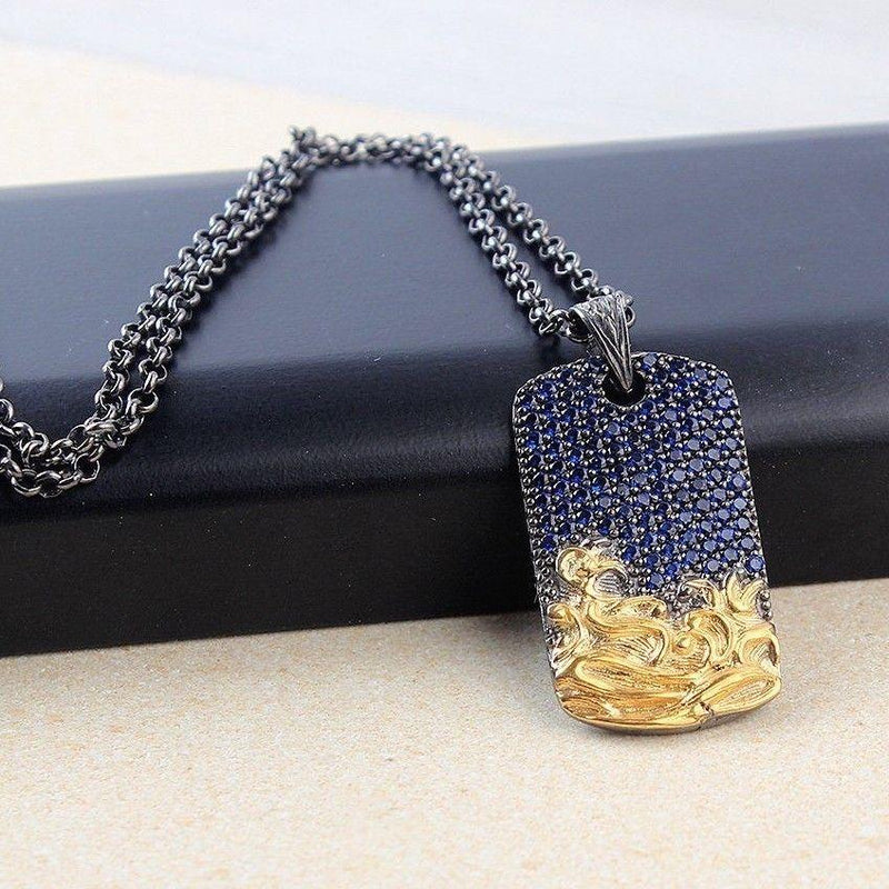 Luxury Sapphire Stone 925 Sterling Silver Mens Necklace silverbazaaristanbul 