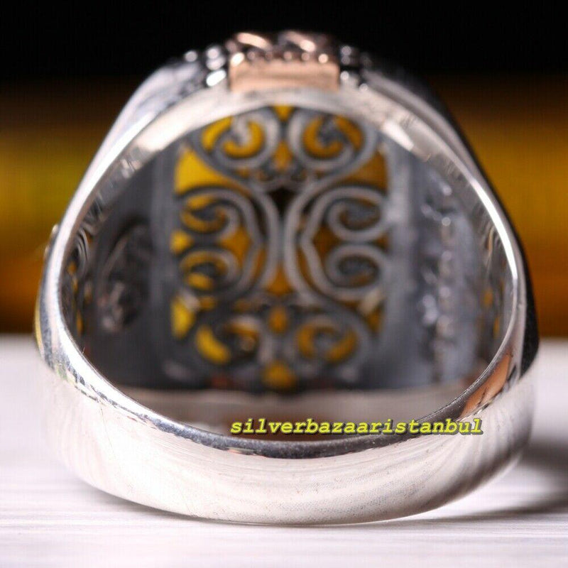 Mens Amber and Onyx Stone Exclusive 925 Sterling Silver Ring silverbazaaristanbul 