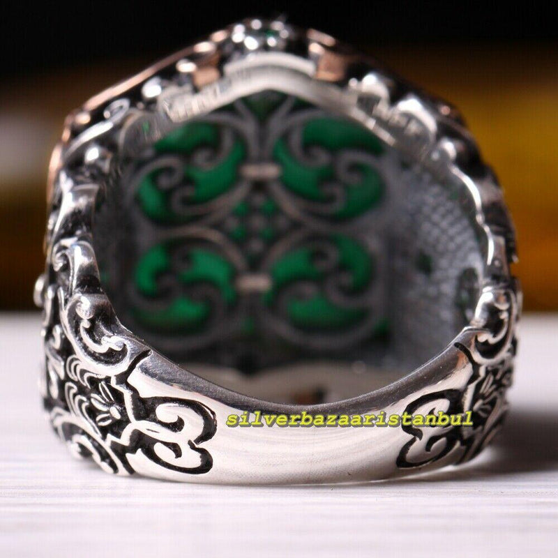 Mens Original Green Agate Stone Handmade 925 Sterling Silver Ring silverbazaaristanbul 