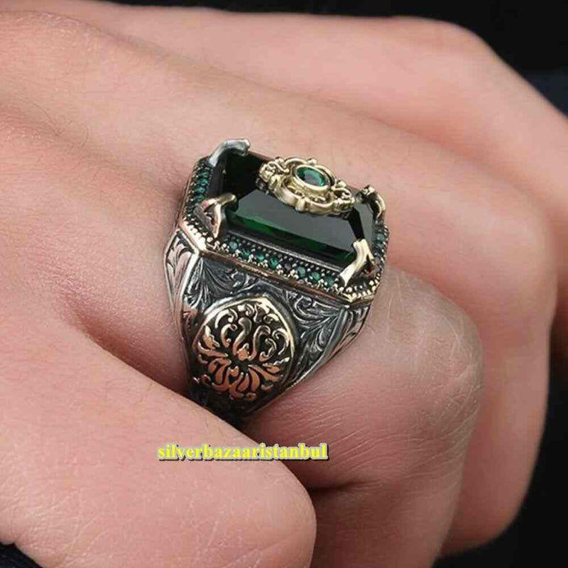 Most Popular Emerald Handmade 925 Sterling Silver Mens Ring silverbazaaristanbul 
