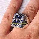 Multi Blue Sapphire Stone Luxury 925 Sterling Silver Men Ring silverbazaaristanbul 