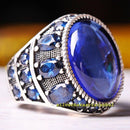 Multi Blue Sapphire Stones Handmade 925 Sterling Silver Mens Ring silverbazaaristanbul 