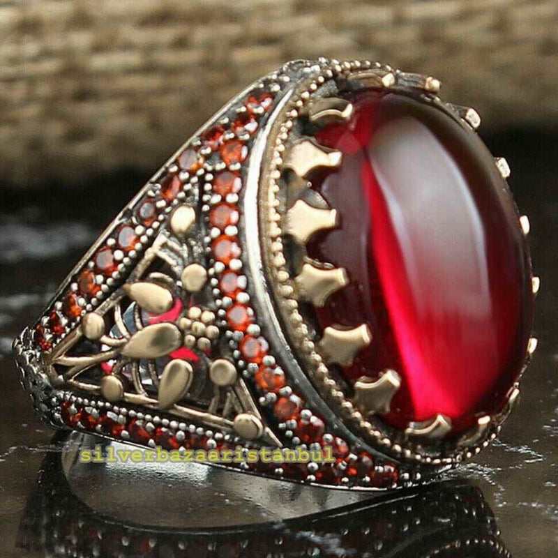 Multi Small Ruby Stones Heavy 925 Sterling Silver Mens Ring silverbazaaristanbul 