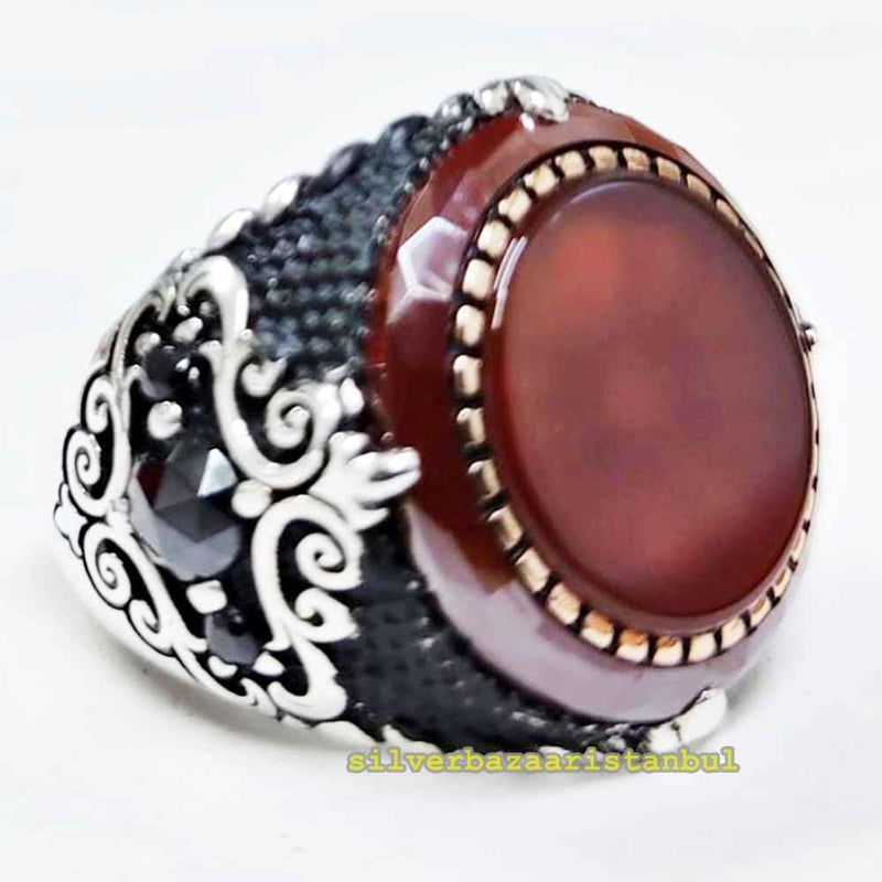 Natural Agate Handmade 925 Sterling Silver Mens Ring silverbazaaristanbul 