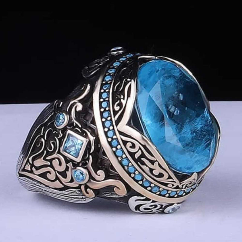 Natural Aquamarine Gemstone 925 Sterling Silver Best Mens Ring silverbazaaristanbul 