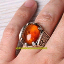 Natural Baltic Amber Luxury 925 Sterling Silver Mens Ring silverbazaaristanbul 