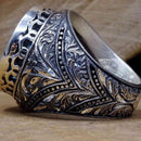 Natural Citrine Stone 925 Sterling Silver Hand Engraved Mens Ring silverbazaaristanbul 