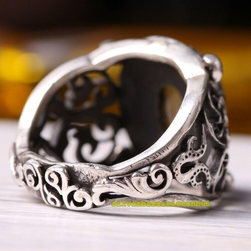 Natural Citrine Stone Turkish Handmade 925 Sterling Silver Mens Ring silverbazaaristanbul 