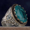 Natural Green Tourmaline Stone 925 Silver Hand Engraved Mens Ring silverbazaaristanbul 