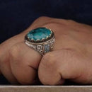 Natural Green Tourmaline Stone 925 Silver Hand Engraved Mens Ring silverbazaaristanbul 