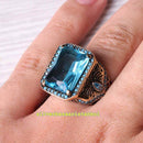 New Fresh Aquamarine Stone 925 Sterling Silver Mens Ring silverbazaaristanbul 