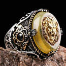 New Lion Design 925 Sterling Silver Amber Mens Ring silverbazaaristanbul 