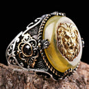 New Lion Design 925 Sterling Silver Amber Mens Ring silverbazaaristanbul 