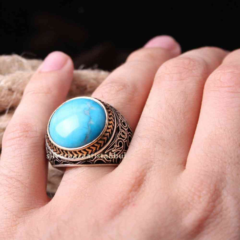 Nice Turquoise Stone Jewelry 925 Sterling Silver Mens Ring silverbazaaristanbul 