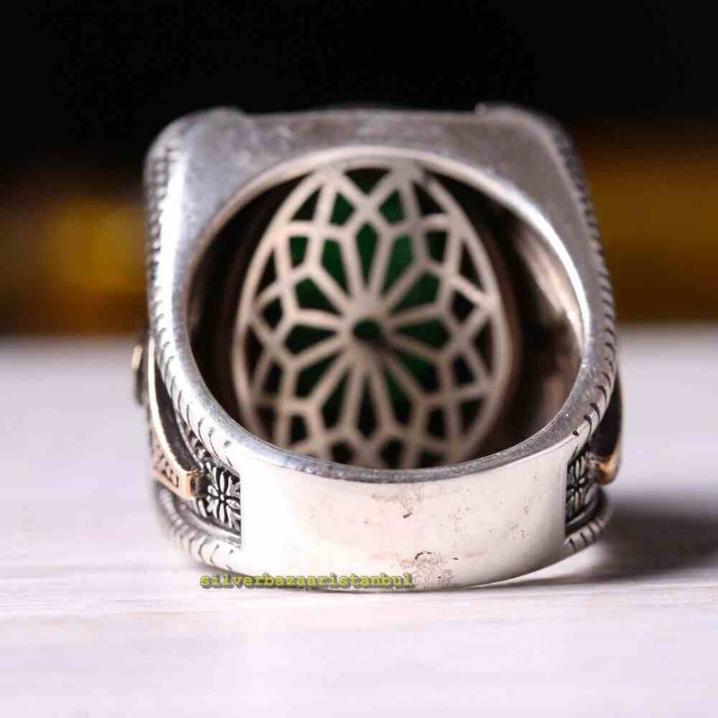 Noble Emerald 925 Sterling Silver Handmade Mens Ring silverbazaaristanbul 