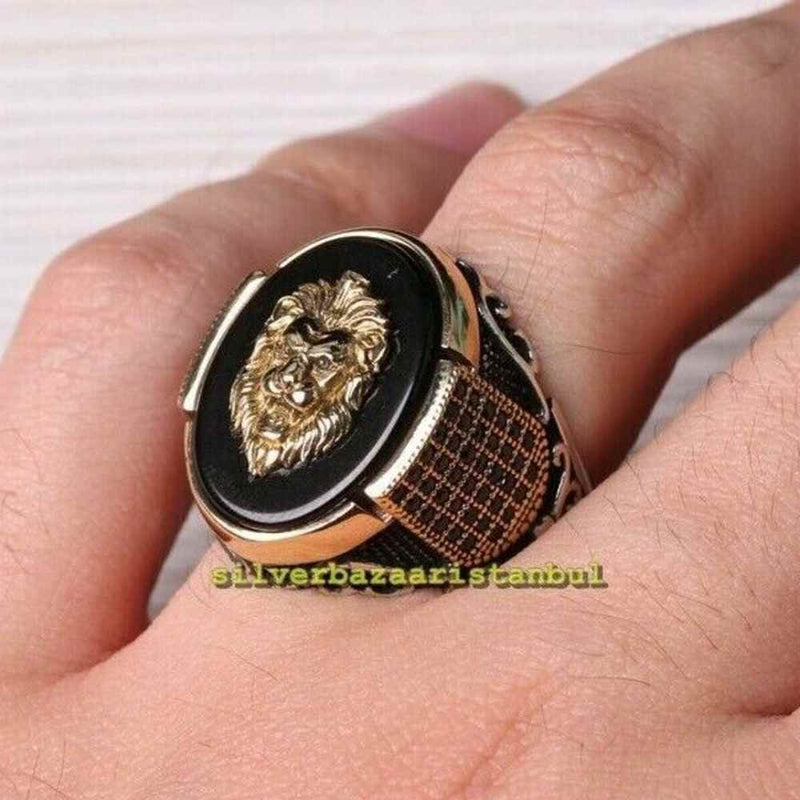 Noble Lion Design 925 Sterling Silver Onyx Stone Mens Ring silverbazaaristanbul 