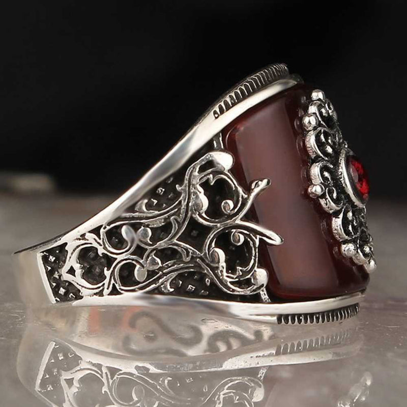 Noble Red Agate Best 925 Sterling Silver Handmade Mens Ring silverbazaaristanbul 