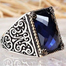 Noble Sapphire 925 Sterling Silver Handmade Ring for Men silverbazaaristanbul 