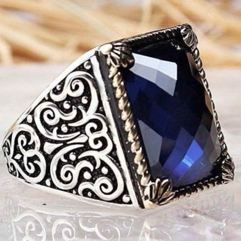 Noble Sapphire 925 Sterling Silver Handmade Ring for Men silverbazaaristanbul 
