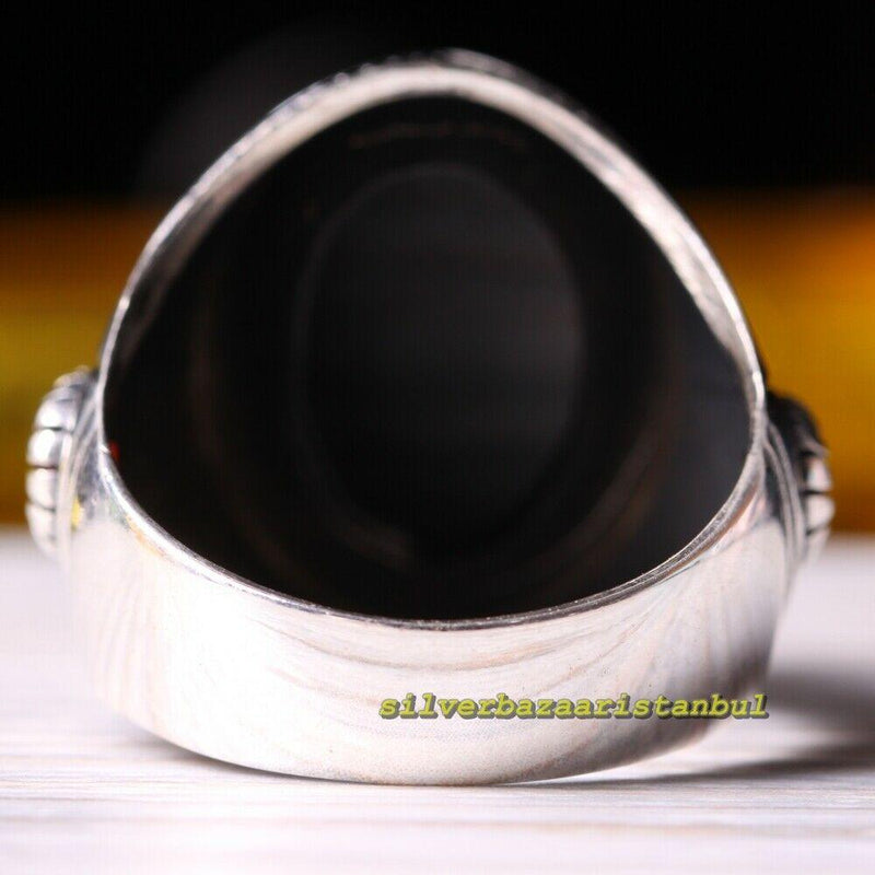 Onyx and Ruby Stone Turkish 925 Sterling Silver Mens Ring silverbazaaristanbul 
