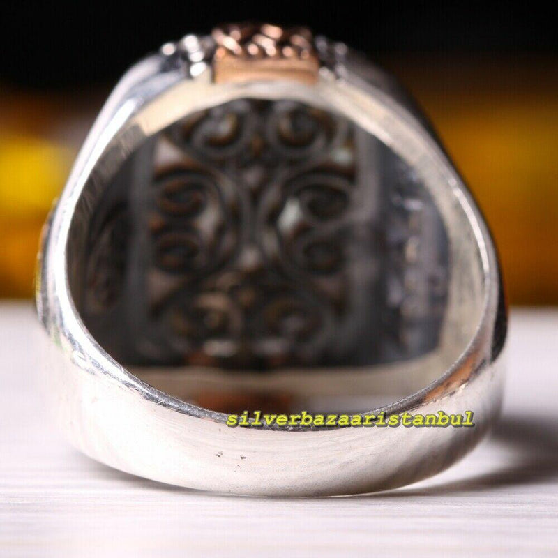 Original 925 Sterling Silver Mother of Pearl and Onyx Stone Mens Ring silverbazaaristanbul 