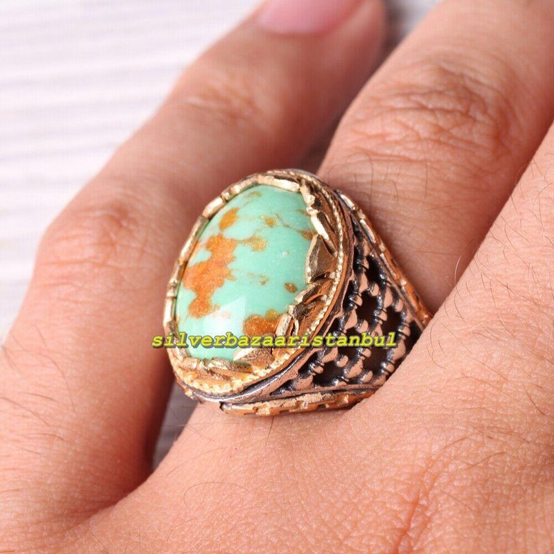 Original 925 Sterling Silver Natural Shape Turquoise Stone Mens Ring silverbazaaristanbul 