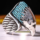 Original 925 Sterling Silver Silver Eagle Turquoise Stone Mens Ring silverbazaaristanbul 