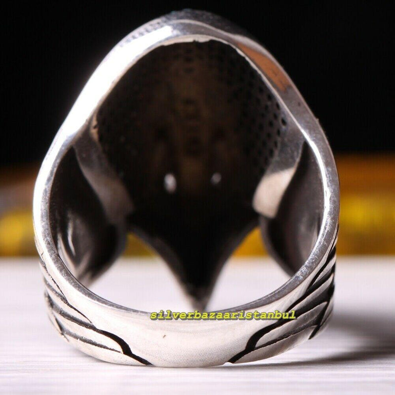 Original 925 Sterling Silver Silver Eagle Turquoise Stone Mens Ring silverbazaaristanbul 