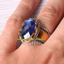 Original Faceted Blue Sapphire Stone Mens Ring silverbazaaristanbul 