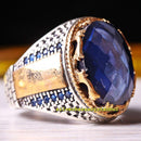 Original Faceted Blue Sapphire Stone Mens Ring silverbazaaristanbul 