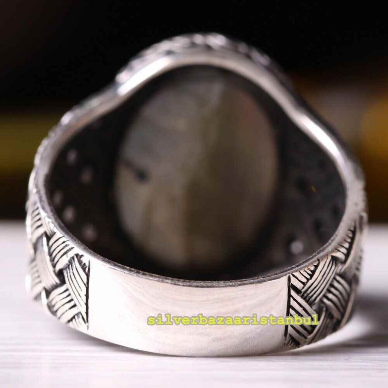 Original Natural Labradorite Stone 925 Sterling Silver Mens Ring silverbazaaristanbul 