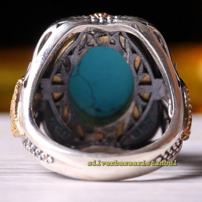 Original Oval Turquoise Stone 925 Sterling Silver Mens Ring silverbazaaristanbul 