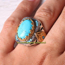 Original Oval Turquoise Stone 925 Sterling Silver Mens Ring silverbazaaristanbul 
