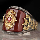 Original Red Agate Aqeeq 925 Sterling Silver Handmade Mens Ring silverbazaaristanbul 