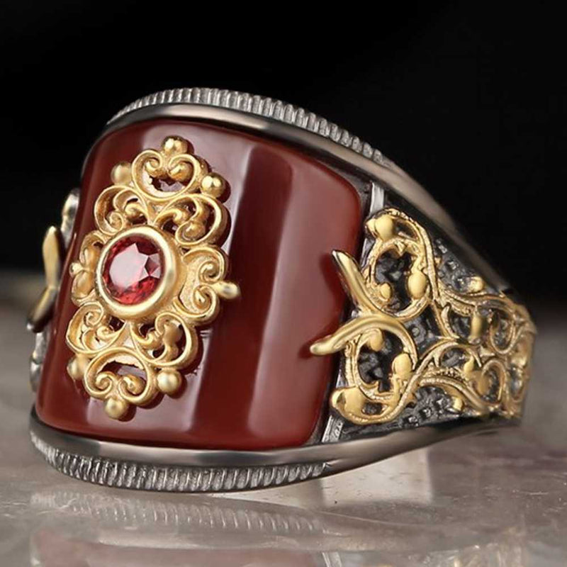 Original Red Agate Aqeeq 925 Sterling Silver Handmade Mens Ring silverbazaaristanbul 