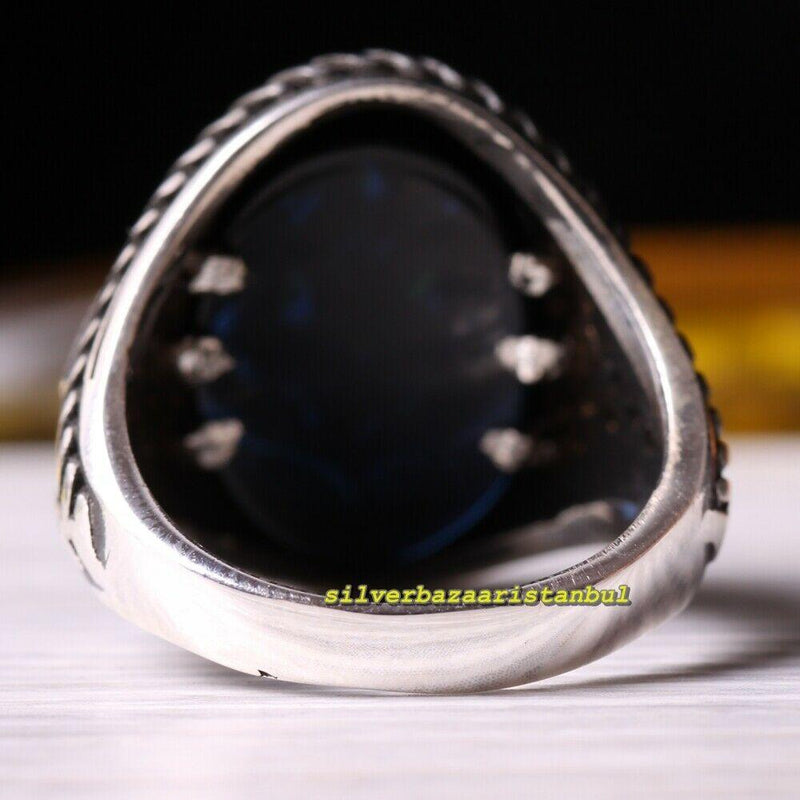 Ottoman 925 Sterling Silver Blue Sapphire Mens Ring silverbazaaristanbul 