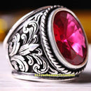 Ottoman Exclusive Red Ruby Stone 925 Sterling Silver Mens Ring silverbazaaristanbul 