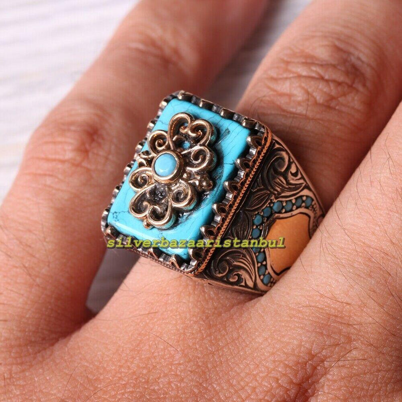 Ottoman Turquoise Stone New 925 Sterling Silver Mens Ring silverbazaaristanbul 