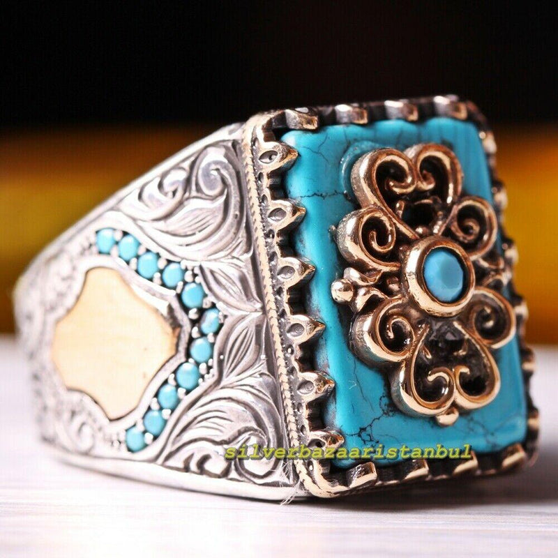 Ottoman Turquoise Stone New 925 Sterling Silver Mens Ring silverbazaaristanbul 