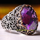 Purple Amethyst Stone 925 Sterling Silver Mens Ring silverbazaaristanbul 